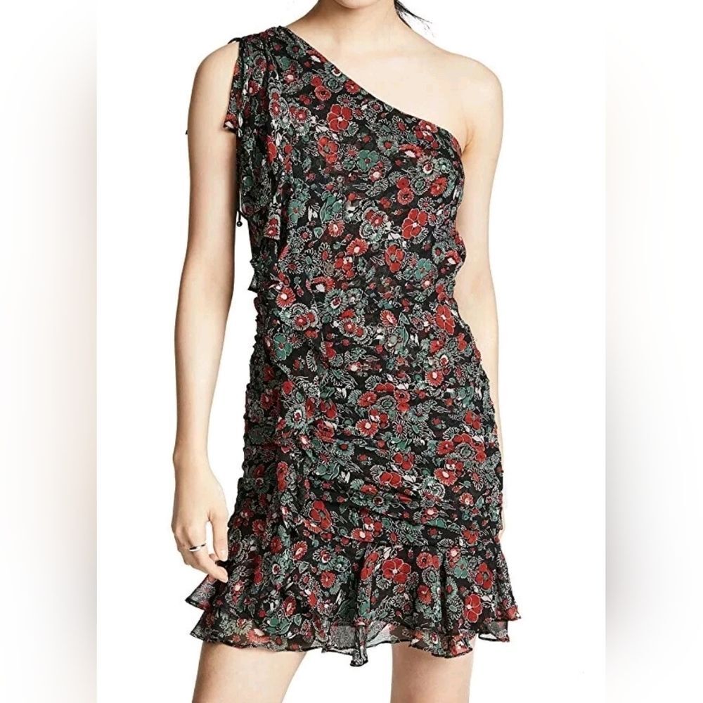 Veronica Beard Silk Ballard Mini Dress One Shoulder Ruffle Womens Sz O $495